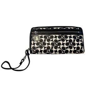 Coach Vintage Signature Leather Chelsea Heritage Large Zip Wallet Wristlet Black